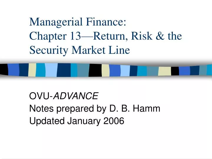 managerial finance chapter 13 return risk the security market line