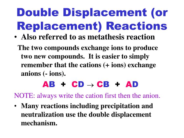 double displacement or replacement reactions