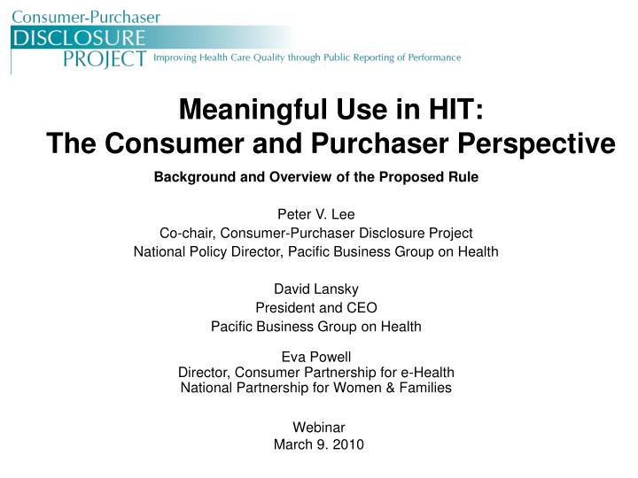 meaningful use in hit the consumer and purchaser perspective
