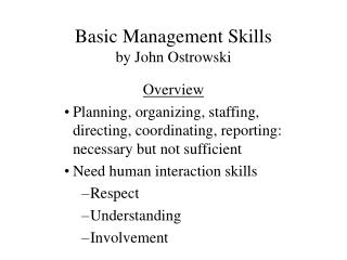 Basic Management Skills by John Ostrowski