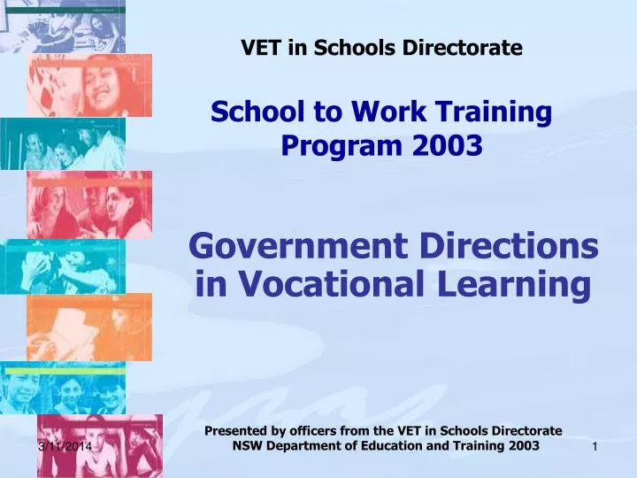 vet in schools directorate school to work training program 2003