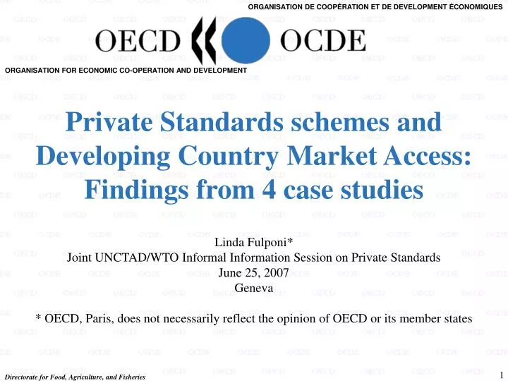 private standards schemes and developing country market access findings from 4 case studies