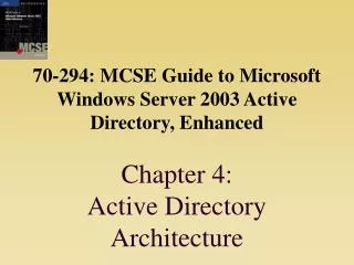 70-294: MCSE Guide to Microsoft Windows Server 2003 Active Directory, Enhanced Chapter 4: Active Directory Architecture