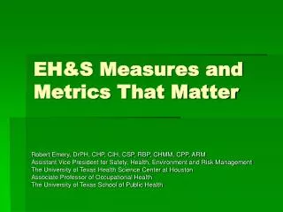 EH&amp;S Measures and Metrics That Matter