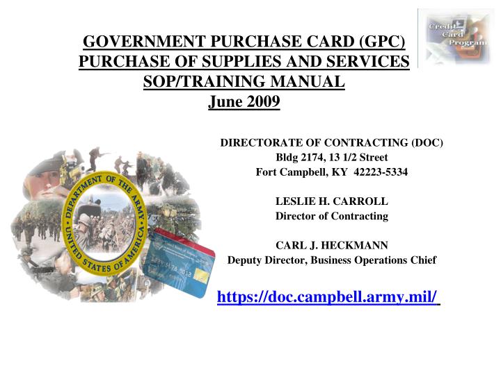 government purchase card gpc purchase of supplies and services sop training manual june 2009