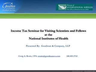 Income Tax Seminar for Visiting Scientists and Fellows at the National Institutes of Health