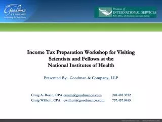 Income Tax Preparation Workshop for Visiting Scientists and Fellows at the National Institutes of Health