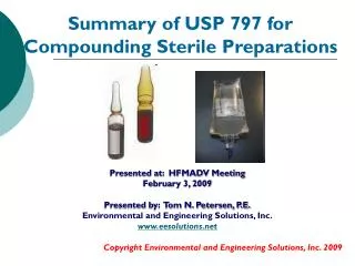 Summary of USP 797 for Compounding Sterile Preparations
