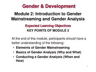 Module 2: Introduction to Gender Mainstreaming and Gender Analysis