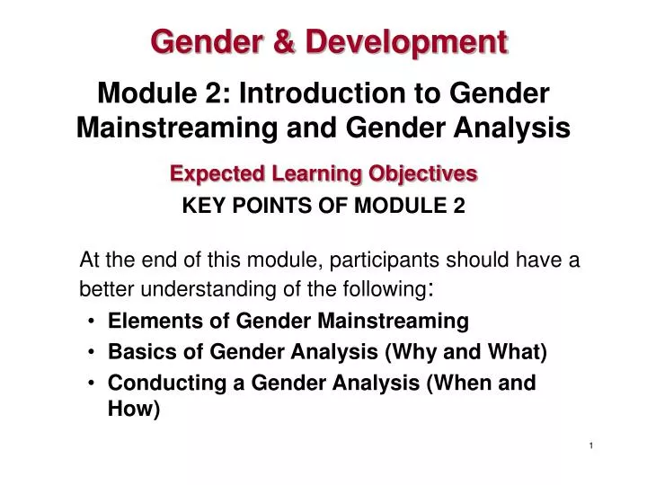 module 2 introduction to gender mainstreaming and gender analysis
