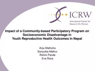 Impact of a Community-based Participatory Program on Socioeconomic Disadvantage in Youth Reproductive Health Outcomes i