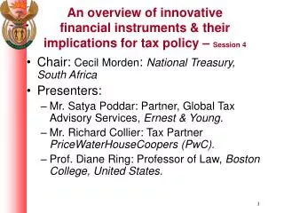 An overview of innovative financial instruments &amp; their implications for tax policy – Session 4