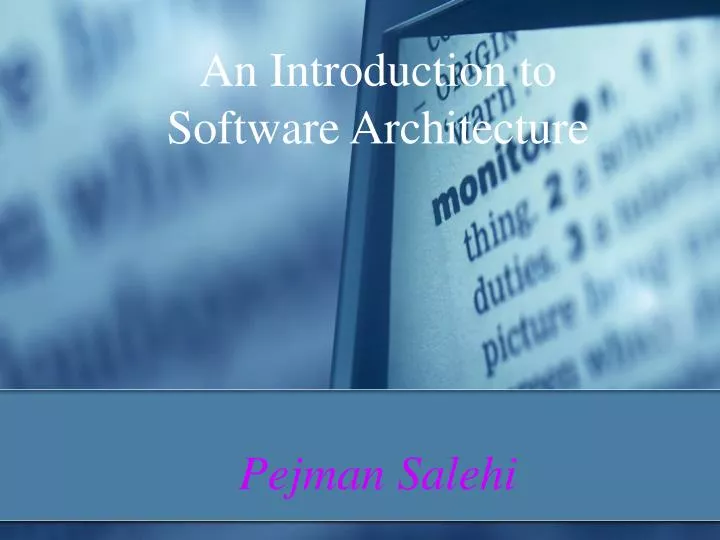 an introduction to software architecture pejman salehi