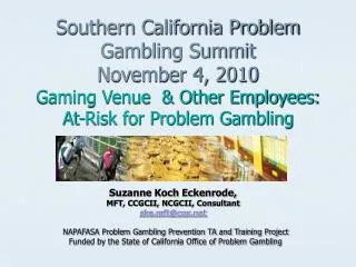 Southern California Problem Gambling Summit November 4, 2010 Gaming Venue &amp; Other Employees: At-Risk for Problem Ga