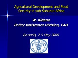 Agricultural Development and Food Security in sub-Saharan Africa
