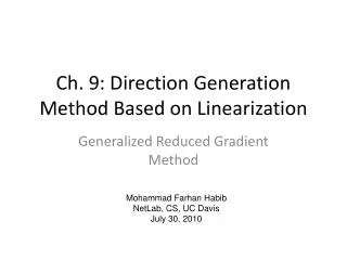 Ch. 9: Direction Generation Method Based on Linearization