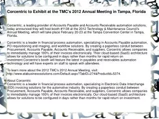 Corcentric to Exhibit at the TMC's 2012 Annual Meeting in Ta