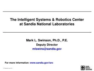 The Intelligent Systems &amp; Robotics Center at Sandia National Laboratories