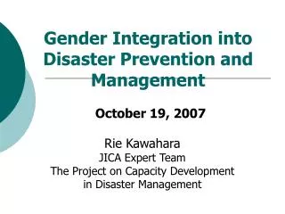 Gender Integration into Disaster Prevention and Management
