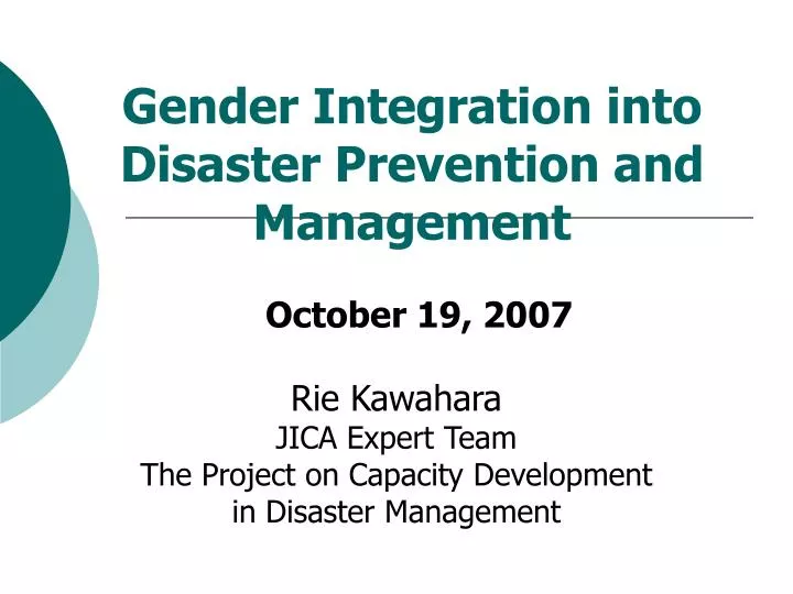 gender integration into disaster prevention and management