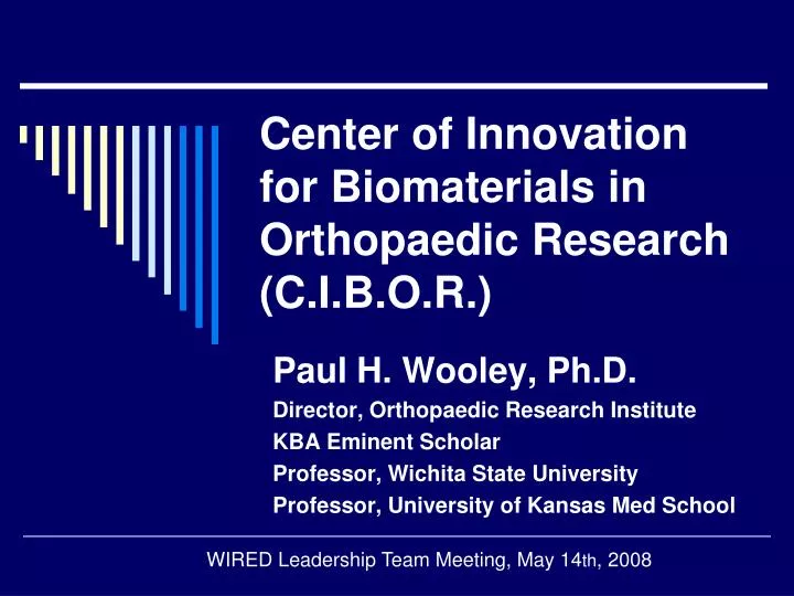 center of innovation for biomaterials in orthopaedic research c i b o r