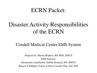 ECRN Packet: Disaster Activity Responsibilities of the ECRN