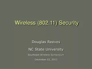 Wireless (802.11) Security
