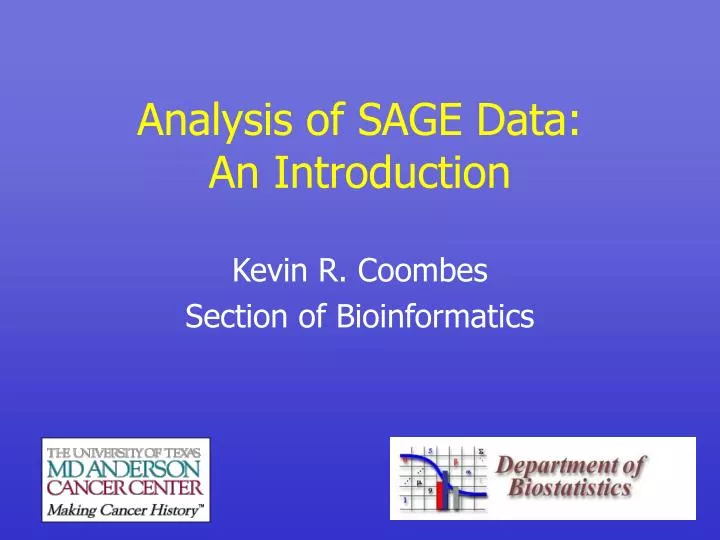 analysis of sage data an introduction