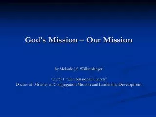 God’s Mission – Our Mission