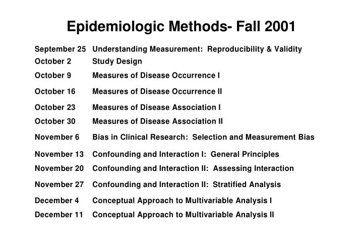 epidemiologic methods fall 2001