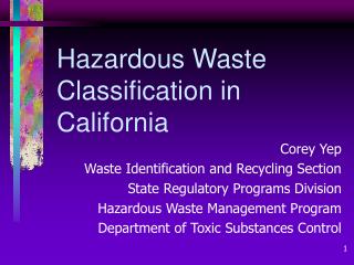 Hazardous Waste Classification in California