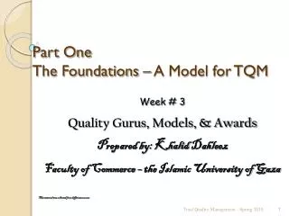 Part One The Foundations – A Model for TQM