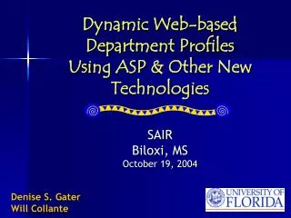 Dynamic Web-based Department Profiles Using ASP &amp; Other New Technologies