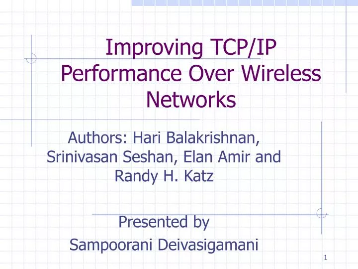 improving tcp ip performance over wireless networks