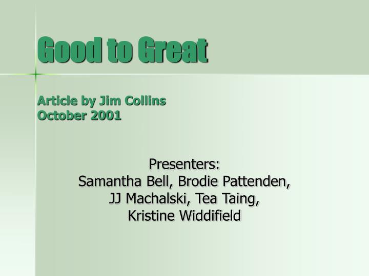 good to great article by jim collins october 2001