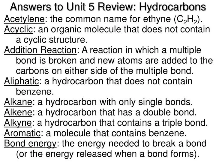 answers to unit 5 review hydrocarbons