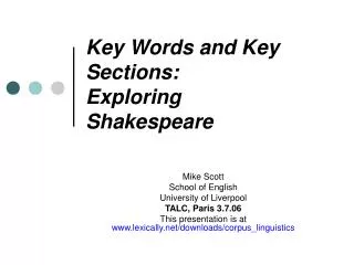 Key Words and Key Sections: Exploring Shakespeare