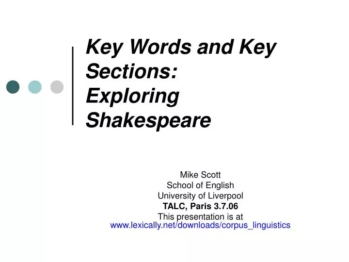 key words and key sections exploring shakespeare