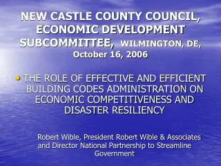 NEW CASTLE COUNTY COUNCIL, ECONOMIC DEVELOPMENT SUBCOMMITTEE, WILMINGTON, DE, October 16, 2006