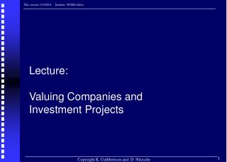 Lecture: Valuing Companies and Investment Projects