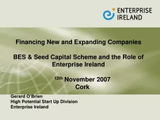 Financing New and Expanding Companies BES &amp; Seed Capital Scheme and the Role of Enterprise Ireland 12th November