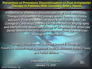 Prevention of Premature Discontinuation of Dual Antiplatelet Therapy in Patients With Coronary Artery Stents