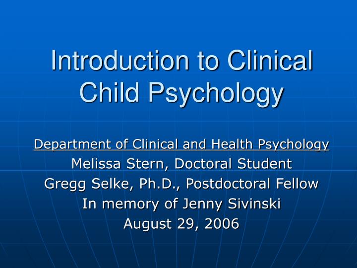 introduction to clinical child psychology