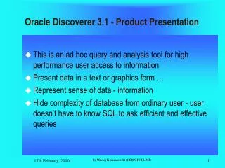 Oracle Discoverer 3.1 - Product Presentation
