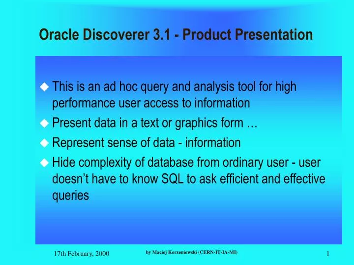 oracle discoverer 3 1 product presentation