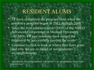 RESIDENT ALUMS