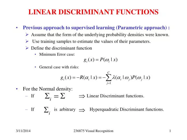 linear discriminant functions