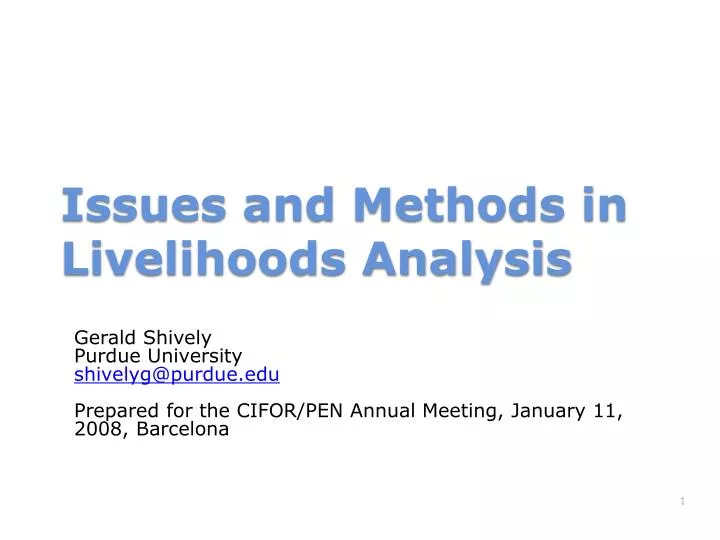 issues and methods in livelihoods analysis