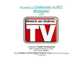 Cheltenham vs AFC Wimbledon LIVE FLC DIRECT TV Streaming