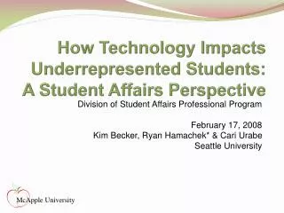 How Technology Impacts Underrepresented Students: A Student Affairs Perspective